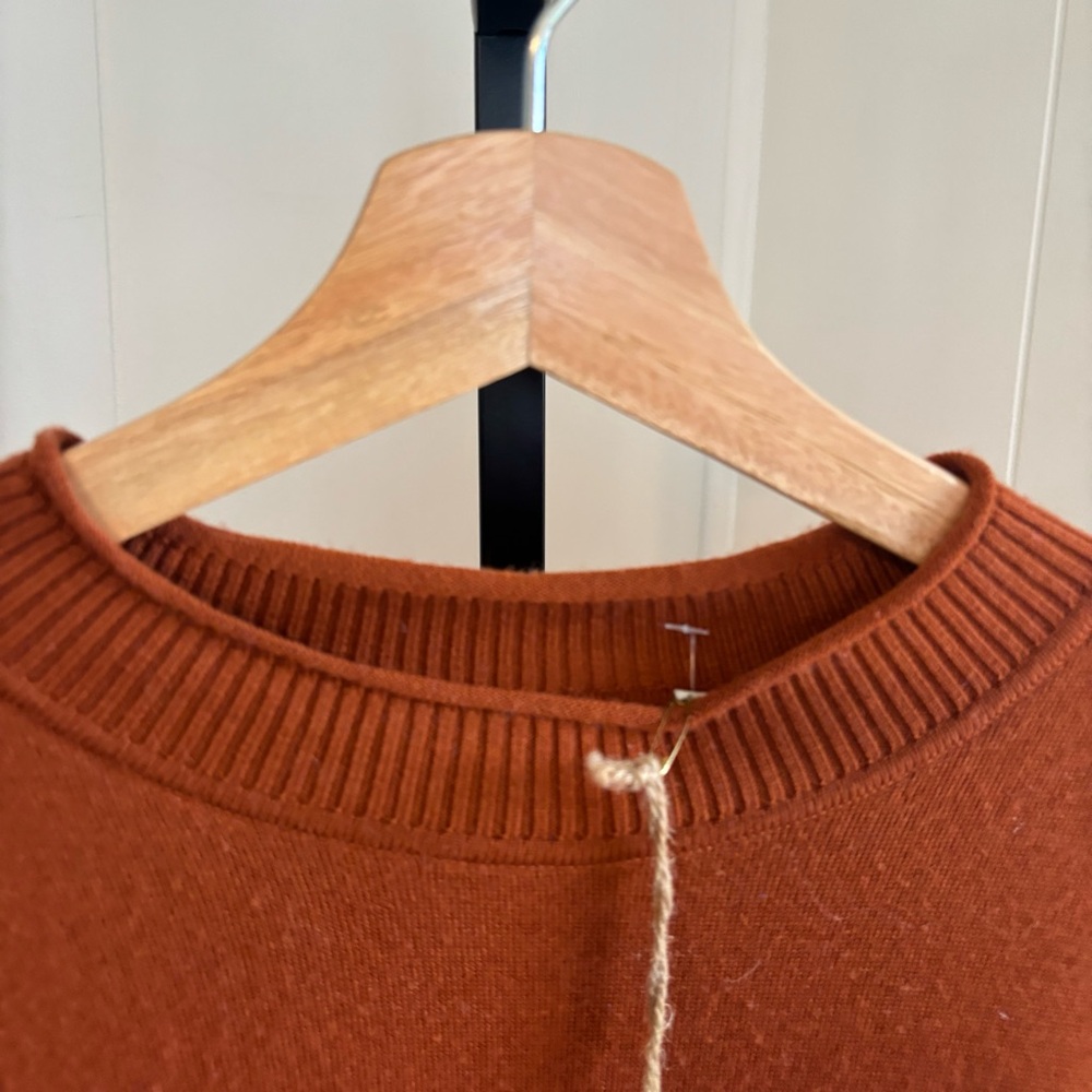 Stitch Note Men’s XL Burnt Orange Mock Neck Merino Wool Floral Fall Sweater NWT